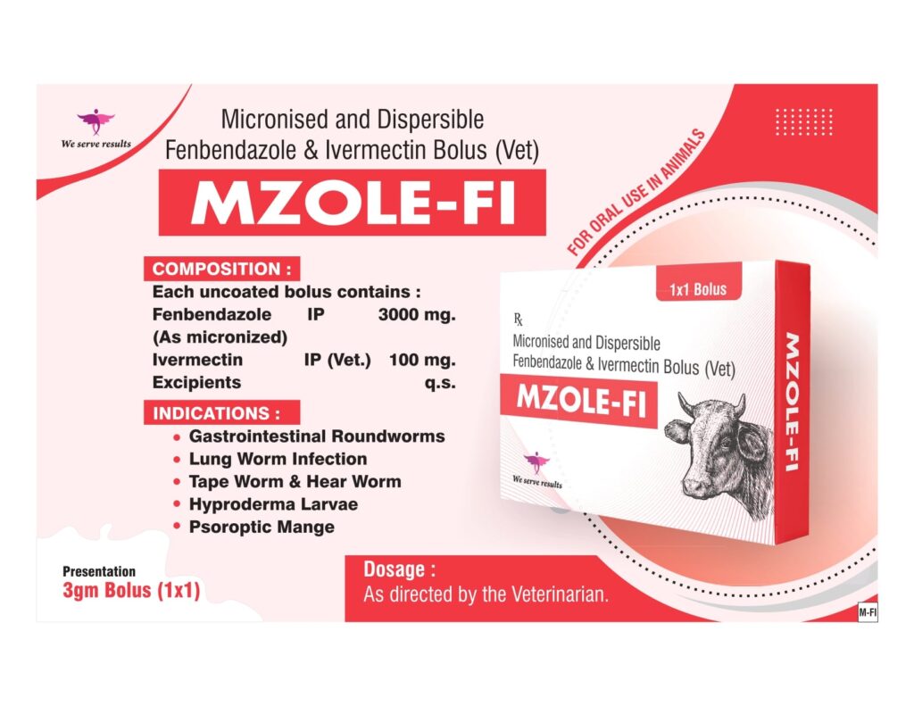 Animal medicines Mzole-FI 1x1 Bolus cattle feed for Cows and Buffaloes.